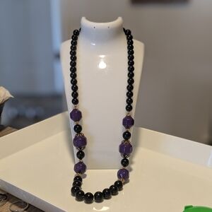 Vintage Vibes Black and Purple Beaded Necklace